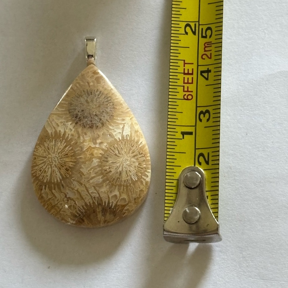 Fossilized Coral cabochon pendant OOAK